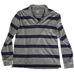 Mens Banana Republic XXL Navy, Gray Wide Stripe Quarter Zip Rugby Shirt, Collar